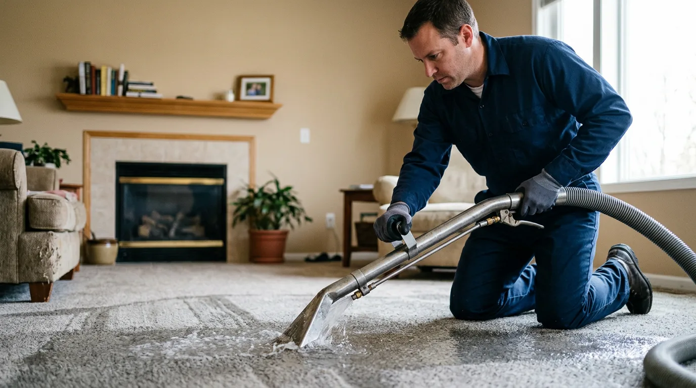 Water damage restoration technician working near Castleton, IL
